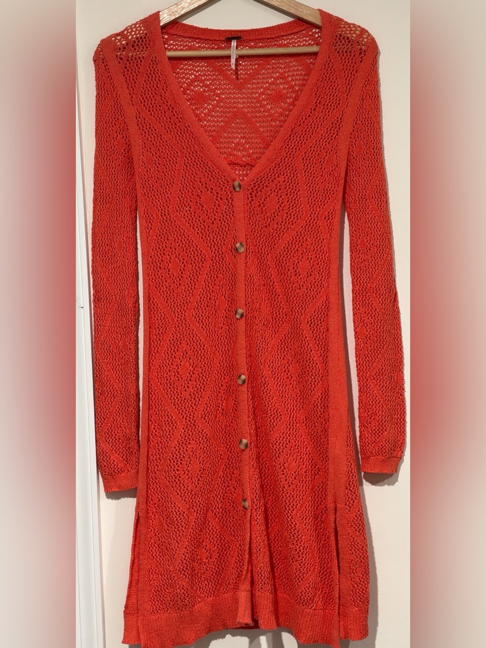 Free People Cutie Booty Crochet Open-Knit Long Cardigan Sweater